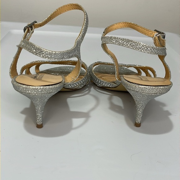 Badgley Mischka Womens Sliver Open Toe Kitten Heel Glitter Rhinestone Size 8.5 - Picture 7 of 16